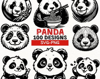 Paquete de diseños SVG de panda / Imágenes prediseñadas de panda lindo / Archivos digitales para amantes del bambú / Archivos de corte de panda para Cricut / Paquete de arte de sublimación PNG