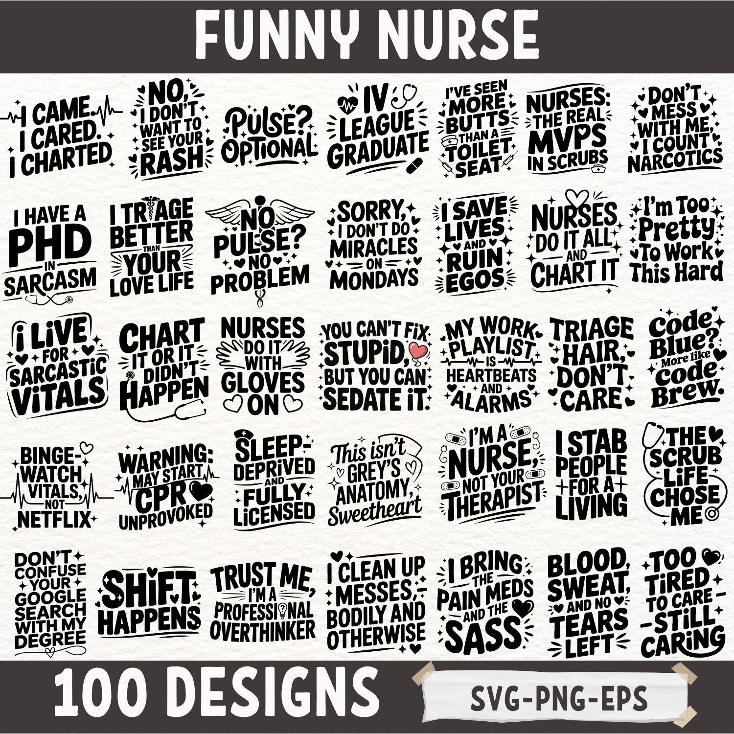 Sarcastic Nurse SVG Bundle – 100 Funny RN Quotes Png Eps Files for Cricut  Silhouette – Nursing Humor Designs for ER Medical Staff - Etsy Israel, image size:1500x1500