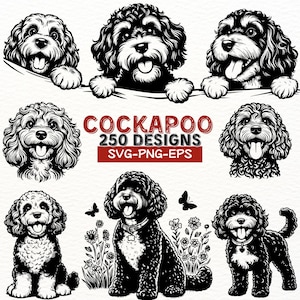 Cockapoo Hund SVG Bundle, 250 Cockapoo PNG Clipart, süße Cockapoo Vektor-Dateien, Hundeliebhaber Silhouette, Cricut Sublimation, Haustier Design EPS
