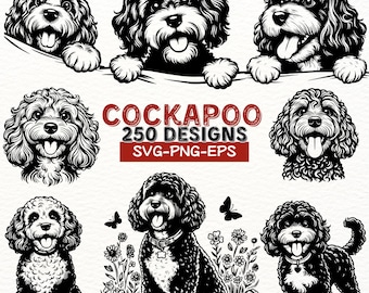 Cockapoo Dog SVG Bundle, 250 Cockapoo PNG Clipart, Cute Cockapoo Vector Files, Dog Lover Silhouette, Cricut Sublimation, Pet Design EPS