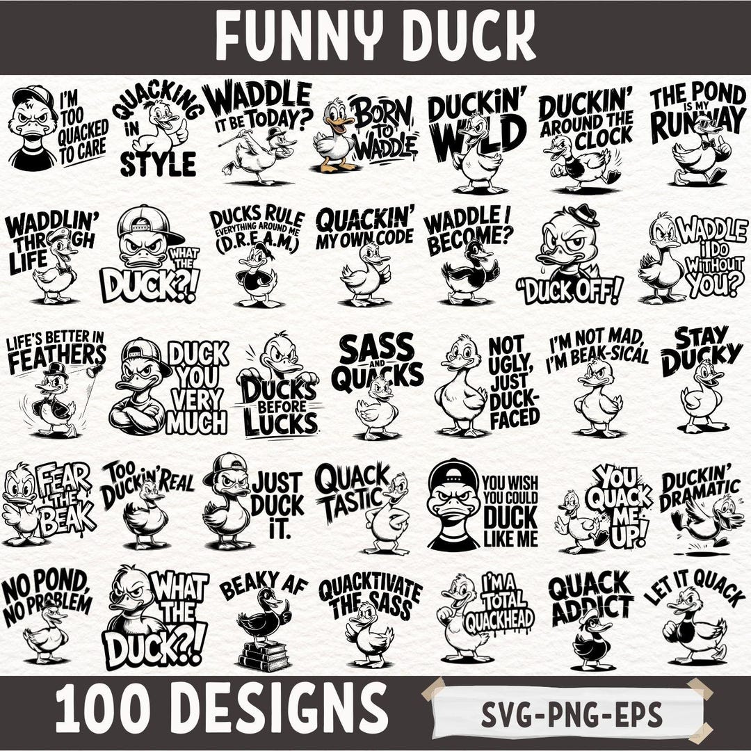 Funny Duck SVG Bundle With 100 Sarcastic Duck Quotes for Cricut ...
