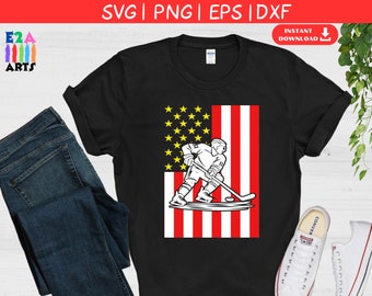 American Flag Hockey Player SVG, USA Hockey Lover Clipart, Patriotic Sports Cut File, Ice Hockey Digital Download, Cricut Silhouette