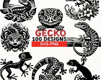 Gecko SVG Bundle, Lizard Clipart, Reptile PNG Files, Digital Download, Wildlife Vector, Cricut Silhouette Cut Files, Tattoo Design