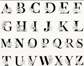 Litery alfabetu kwiatowego SVG z kwiatami | 26 plików monogramów dla Cricut, sylwetka | Png, Dxf, Eps do projektów rzemieślniczych i DIY