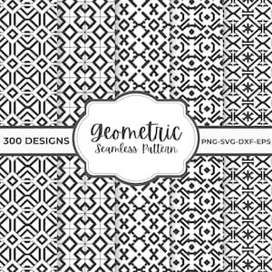 幾何学的シームレスパターンバンドル - SVG、DXF、Eps、PNG で使用できる白黒デジタルデザイン - ベクター背景パターン