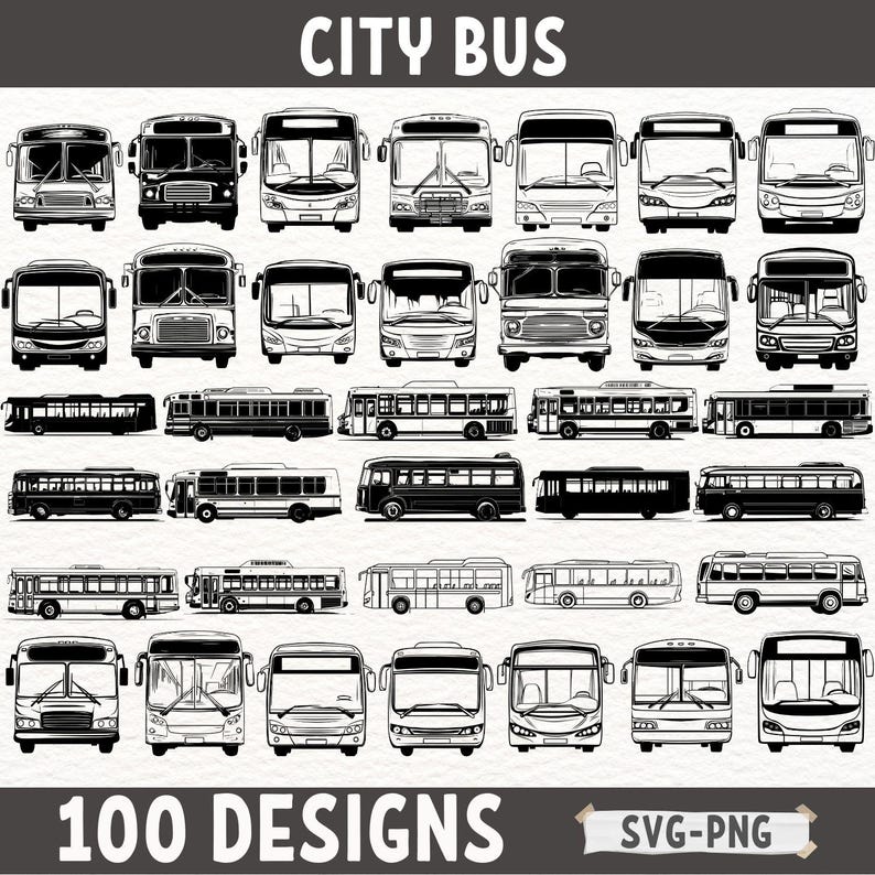 City Bus SVG Bundle | 100 Unique Bus Designs for Cricut, Silhouette ...