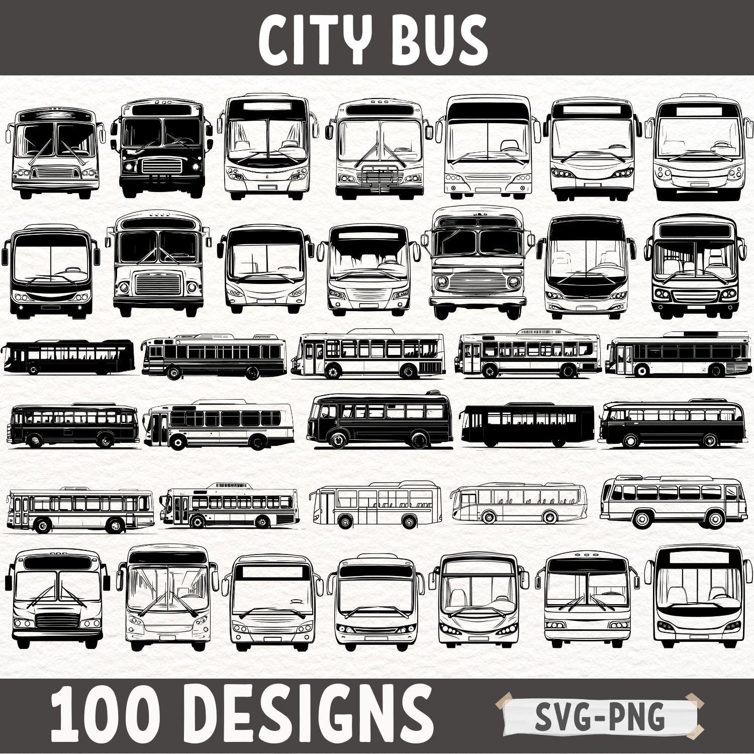 City Bus SVG Bundle | 100 Unique Bus Designs for Cricut, Silhouette & Laser Cutting | Digital Download PNG Files for Crafting