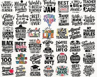 Teacher SVG Designs | Inspirational Teacher Quotes | Funny Teacher PNG Bundle | Classroom Decor, Teacher Appreciation Gifts