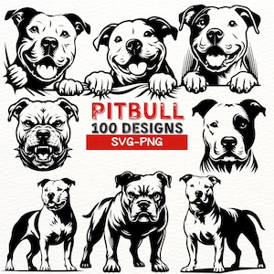 Pacote SVG de Cachorro Pitbull, Clipart de Pitbull PNG, Arquivos de Corte de Amantes de Cachorro, Desenhos de Silhueta de Pitbull, Cricut, Arte Vetorial de Pitbull, Decalques de Animais de Estimação