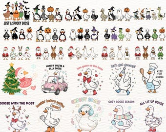 Funny Silly Goose SVG Bundle | 110 Cute Goose Designs for Cricut and Silhouette | Christmas Halloween Retro Goose Clipart PNG EPS Files