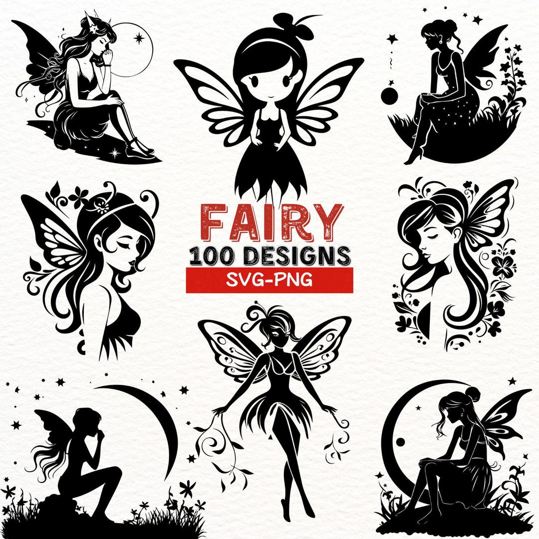 Enchanting Fairy SVG PNG Bundle – Magical Silhouette Fairy Clipart Set ...
