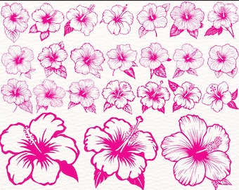 Hibiscus Flower SVG Bundle, 200 Tropical Floral Designs, Hibiscus PNG Clipart, Hawaiian Flower Cut Files, Cricut Sublimation Vector Art