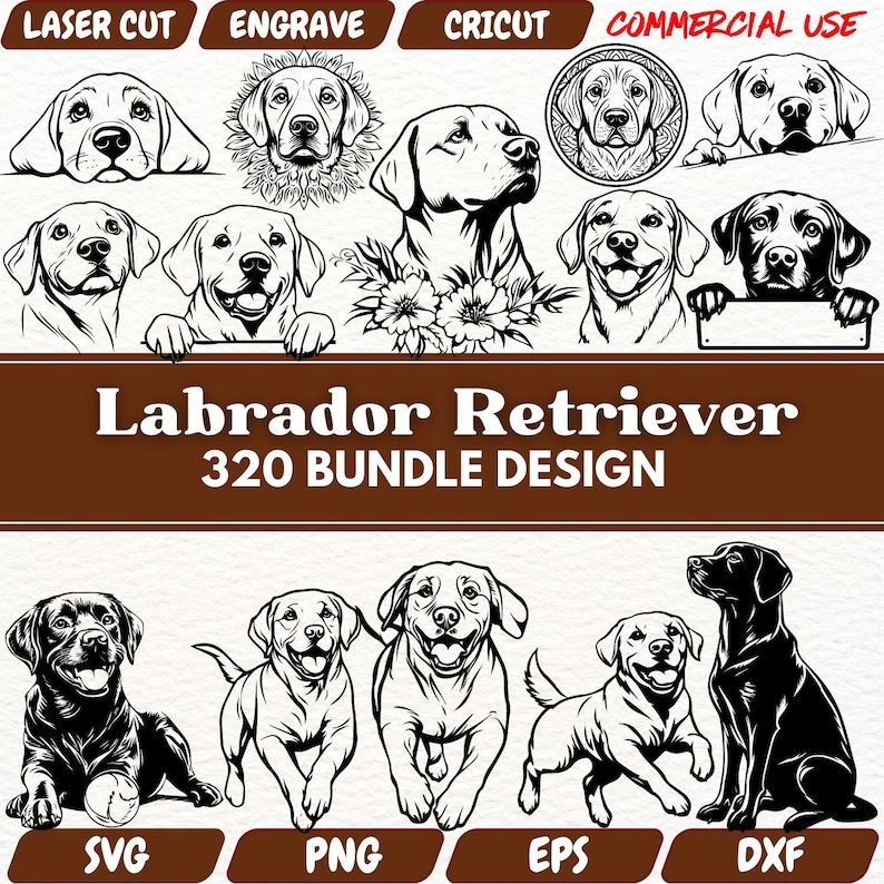 Labrador Retriever SVG Bundle, 320 Dog Clipart Designs, Engraving Cut ...