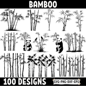 Pacote SVG de bambu, 100 clipart de bambu e panda, vetor de silhueta de bambu, arquivo de corte de bambu para Cricut, PNG de bambu DXF Eps, download digital