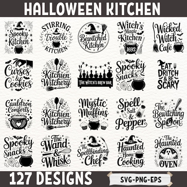 Halloween Kitchen SVG Bundle | Spooky Witch Kitchen Quotes | Bewitched Cooking Clipart | Witchy Baking | Halloween Chef Cricut Designs