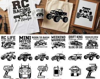 Pacchetto SVG per auto RC, camion telecomandati da corsa SVG PNG EPS, clipart Drift King Crawler, file di design per magliette RC Life