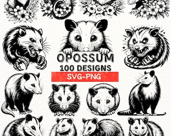 Opossum SVG Bundle | Cute & Creepy Opossum Clipart | Floral Possum Designs | Digital PNG Files | Wildlife Animal Vectors