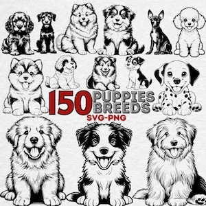 Cute Puppies SVG Bundle, Complete Breed, Digital Puppy Illustrations for Cricut, Instant Download, Puppy Art, Commercial Use