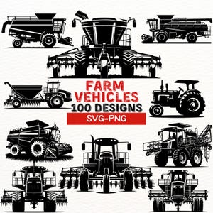 Bauernhof Fahrzeuge SVG Bundle, 100 Bauernhof Traktor Designs, Mähdrescher Clipart, Landwirtschaft Maschinen Schnittdateien für Cricut, PNG Sublimation