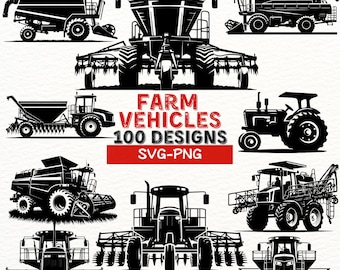 Farm Vehicles SVG Bundle, 100 Farm Tractor Designs, Combine Harvester Clipart, Agriculture Machinery Cut Files for Cricut, PNG Sublimation