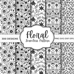 Bundle SVG motif floral - Pack de conception florale vectorielle continue pour Cricut, Silhouette, découpe laser - PNG, DXF, Eps inclus
