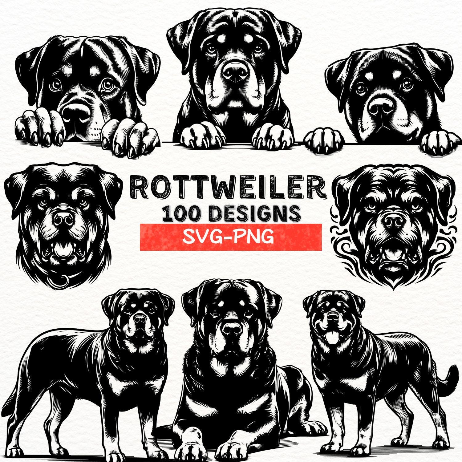 Dog SVG Bundle | 100 Unique Rottweiler Designs | High-Quality PNG SVG Cut Files for Cricut & Silhouette | Digital Download
