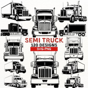 Lot SVG semi-camion | 120 modèles PNG de semi-camion pour Cricut et sublimation | Fichiers clipart camion à usage commercial pour travaux manuels