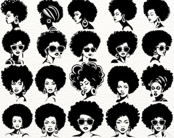 Afro Women SVG Bundle, 100 Afrocentric Designs for Cricut, Black Woman Silhouette Clipart, Afro Hair PNG Cut Files, Feminine Digital Art