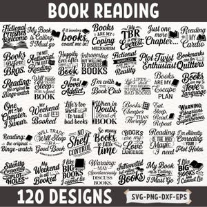 Buchliebhaber SVG Bundle | 120 Lese-Themen SVG-Designs für Cricut & Silhouette | Buchzitate, Lesen von SVG-Dateien für Handwerker