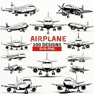 Flugzeug SVG Bundle | 100 Flugzeug Designs | Kommerzielle Nutzung PNG | Luftfahrt Clipart | Flugzeug-Silhouetten | Flugzeuge Vektor Pack
