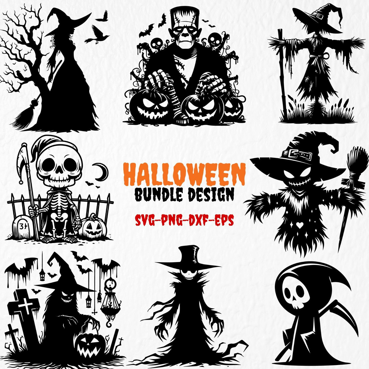 Halloween SVG Bundle | Witch,Skeleton, Scarecrow Cut Files | Halloween Clipart