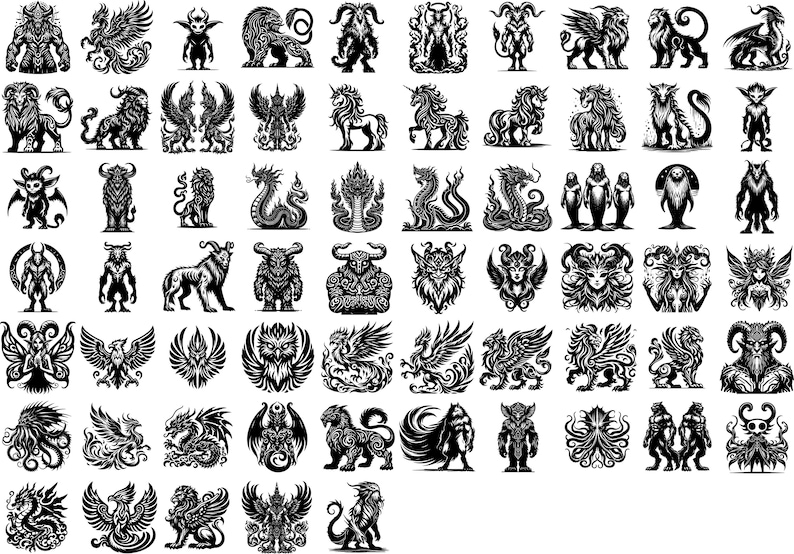 Mythical Creatures Design Mythical Creatures SVG Bundle, 165 Fantasy Beast Designs, Gothic ...