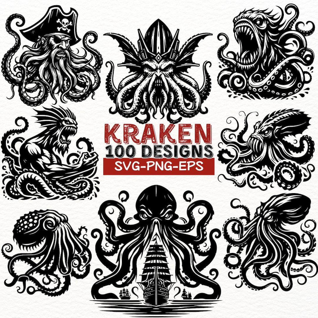 Kraken Octopus SVG Bundle, 100 Sea Monster Designs, Pirate Octopus ...