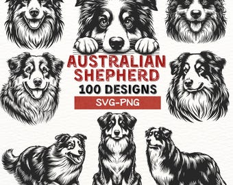 Australian Shepherd Dog SVG PNG Designs Bundle, Dog Lover Clipart, Aussie Dog Digital Files for Cricut, Silhouette, DIY Crafts