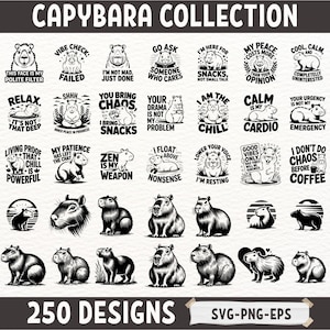 Funny Capybara SVG Bundle with Sarcastic Quotes and Chill Sayings, 250 Relaxed Capybara Clipart Designs for Sublimation and Cricut Crafts