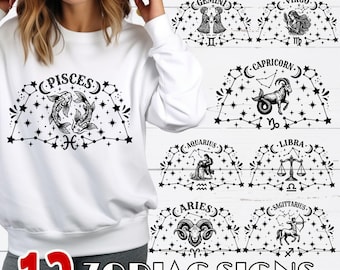 12 Zodiac Signs SVG Bundle Astrology Constellation Designs Pisces Aries Taurus Gemini Cancer Leo Virgo Libra Scorpio Sagittarius Capricorn
