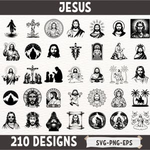 Christelijke Jezus SVG PNG EPS-bundel | 210 religieuze Jezus Christus clipartontwerpen voor de Cricut en sublimatie | Geloof Bijbel God Digitale kunst