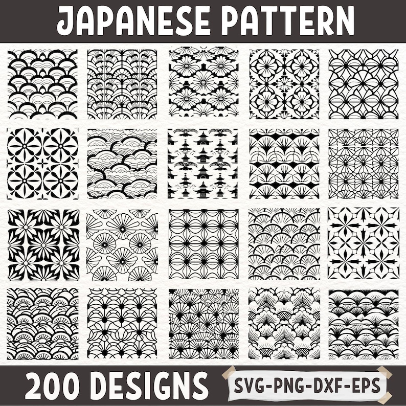 Asia Svg Script Japanese Pattern Designs Bundle | Traditional Asian Svg Png Dxf Eps for ...