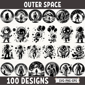Weltraum Astronaut SVG-Bundle, Kosmische Weltraum Clipart, Astronaut PNG, Galaxy Adventure Vektor, Weltraum Shirt Design, Celestial Art EPS