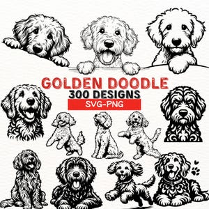 Golden Doodle Hund SVG Bundle, 300 Golden Doodle PNG Clipart, Doodle Hund Schnittdateien, Welpe Silhouette Vektor, Cricut Sublimation Digital Art