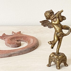 Vintage Brass Cherub Figurine: Cupid Angel Putti with Patina