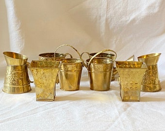 Set of 8 Small Brass Vases Pots Variety of Shapes