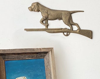 Brass Hunting Dog Wall Decor Wall Hanging Dog and Rifle