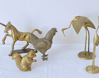 Brass Animal Figurines Statues Cranes Squirrel Unicorn Your Choose