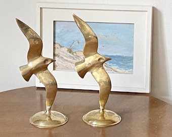 Pair of Brass Seagulls Birds in Flight