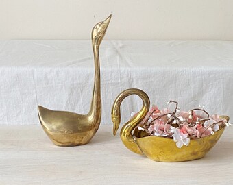 Pair of Brass Swans Bowl Planter Vase