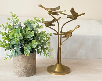 Brass Ducks 4 Flying Ducks/Geese Stand Floral Centerpiece