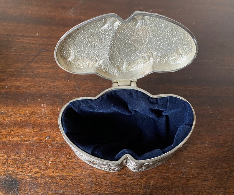 Silver Plate Double Heart Jewelry Box Valeentine/'s Day Gift