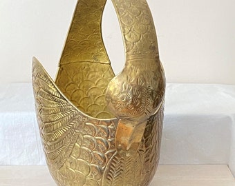 Large Brass Swan Basket 15" Tall Brass Swan Planter