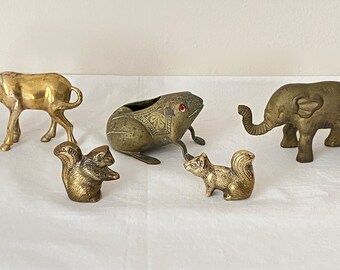 Brass Figurines Elephant Horse Frog Squirrels